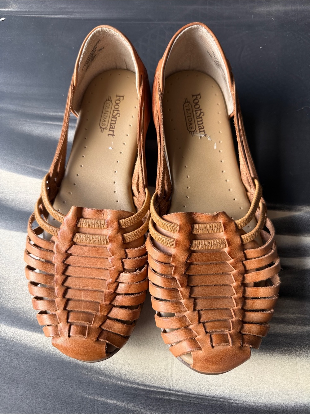 Women's Woven Leather Huarache Flats in Tan